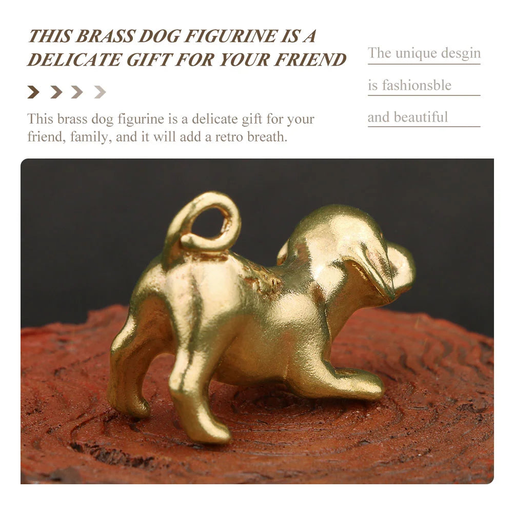 Golden Brass Mini Dog Figurine - Chinese Zodiac Charm