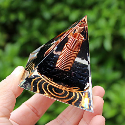 Elegant Orgone Pyramid with White Crystal Column and Chakra Multiplier