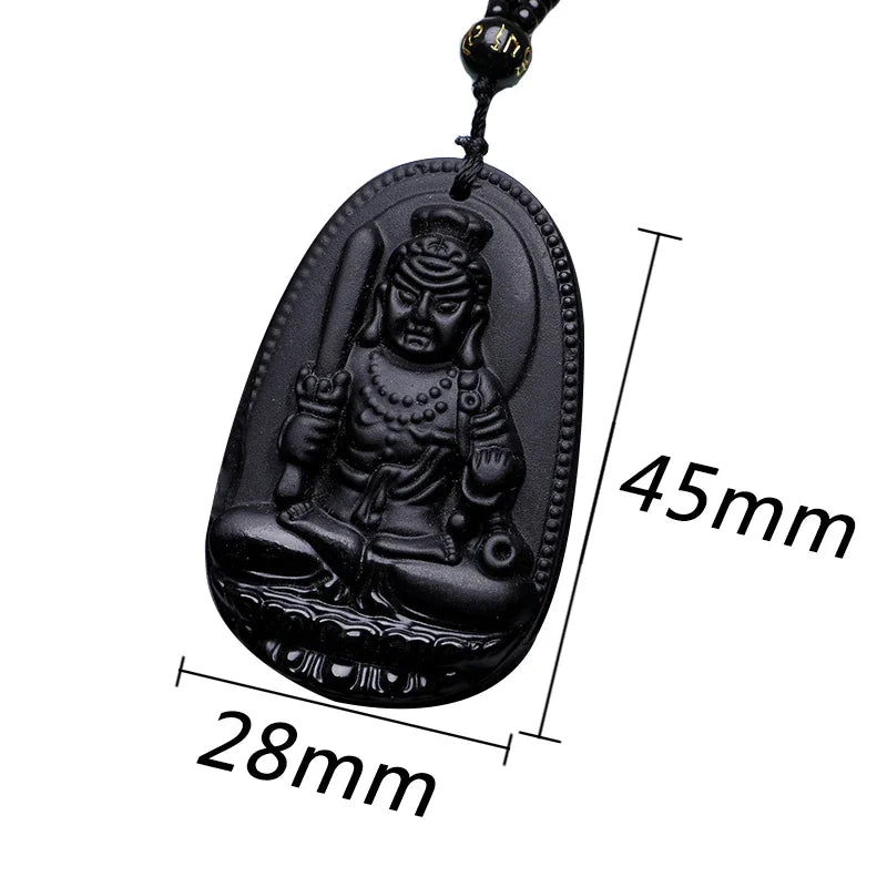 Amitabha Black Obsidian Pendant Necklace - Spiritual Jewelry for Good Fortune