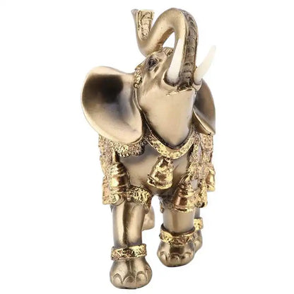 Antique Wood Grain Feng Shui Elephant Statue - Resin Wealth Figurine for Luck and Prosperity