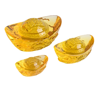 Chinese Style Citrine Ingot Gold Crystal Glass Colored Glaze Wealth Money Feng Shui Craft Figurines Home Decor