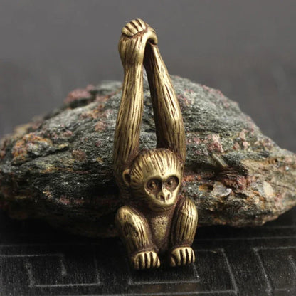 Vintage Brass Long-Arm Monkey Keychain Pendant