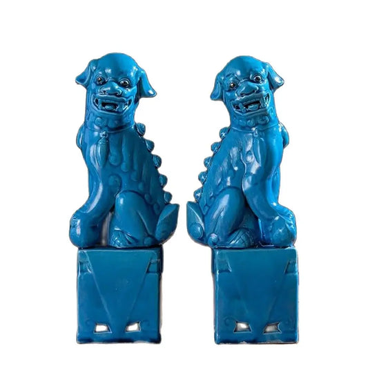 Ceramic Enamel Blue Feng Shui Vases – 1 Pair of Decorative Home Accent Pieces