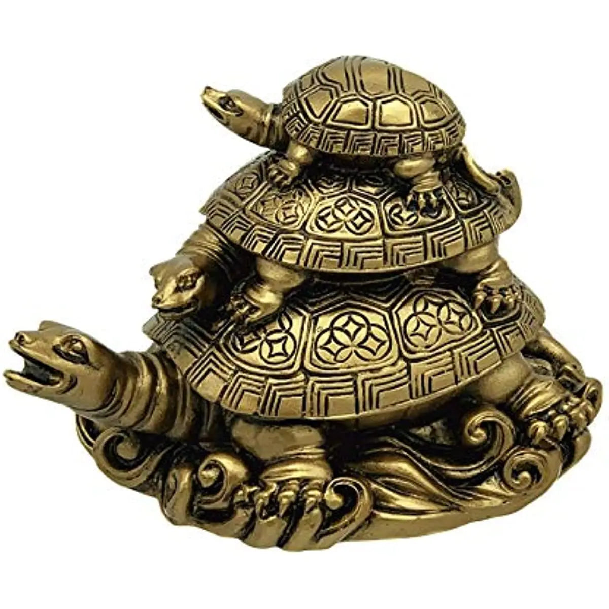 Feng Shui Three Tier Tortoise Statue - Longevity and Descendant Luck Decor with Gift Bag