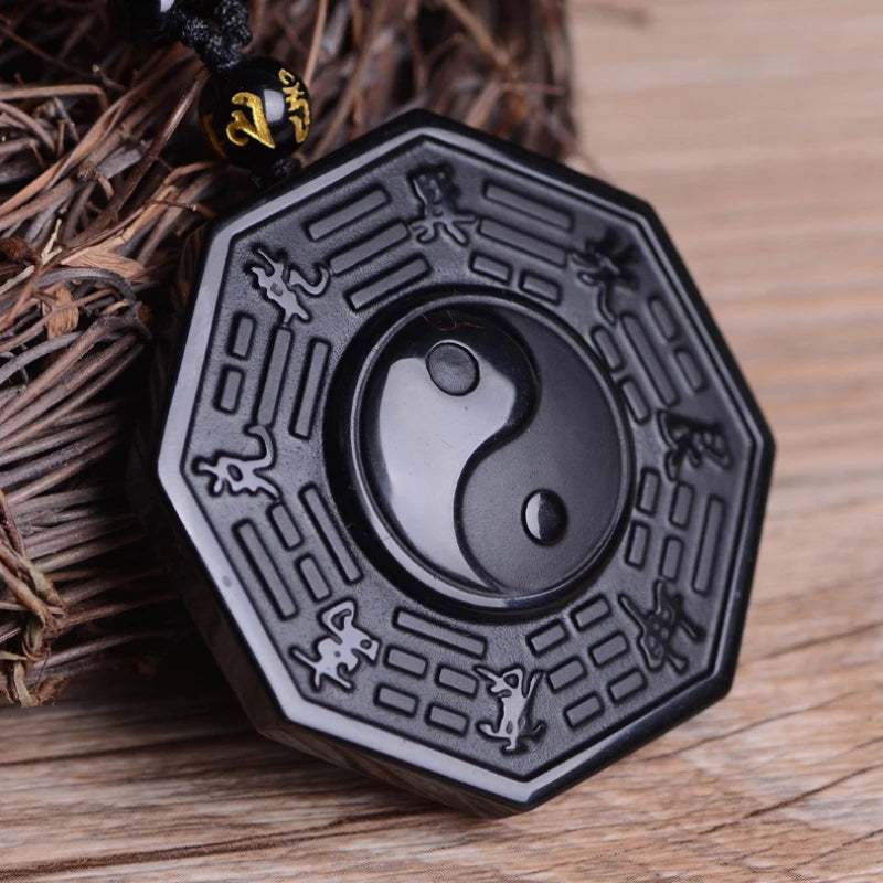 Obsidian Yin Yang Necklace – Spiritual Harmony Amulet for Protection and Good Luck