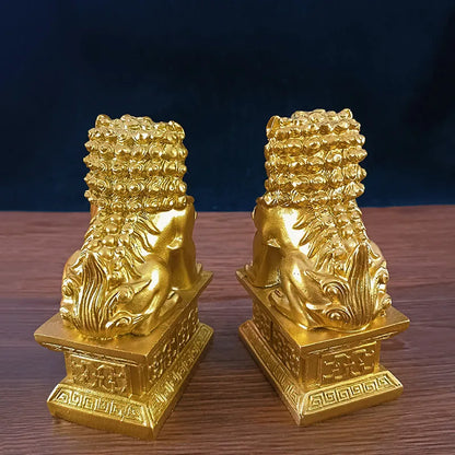 Handmade Resin Feng Shui Lion Statues – Pair for Home, Office, Garden Decoration, Good Luck & Prosperity