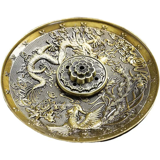 Dragon and Phoenix Bronze Incense Tray Twelve Zodiac