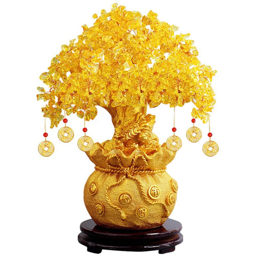 Feng Shui Yellow Fortune Tree – Lemon Quartz Crystal Yuanbao Wealth Bonsai