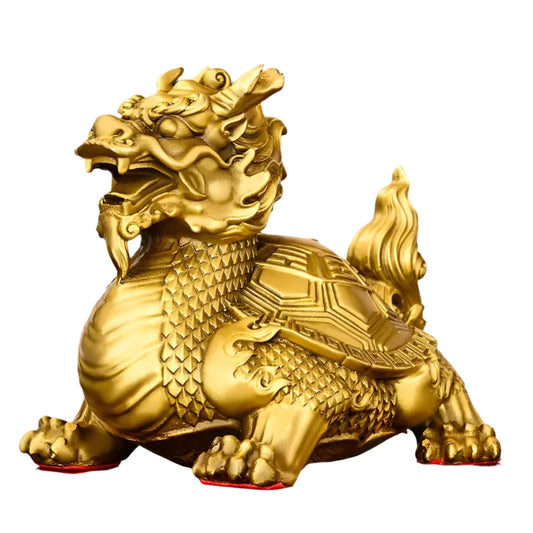 Gold Copper Feng Shui Dragon Phoenix Ornament - Wealth and Prosperity Decor