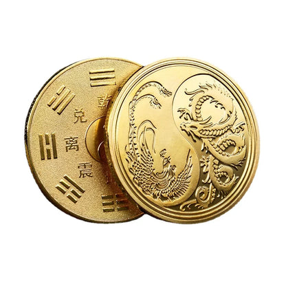 Chinese Tai Chi Lucky Coin - Feng Shui Dragon & Phoenix Symbol for Power, Prosperity, and Harmony