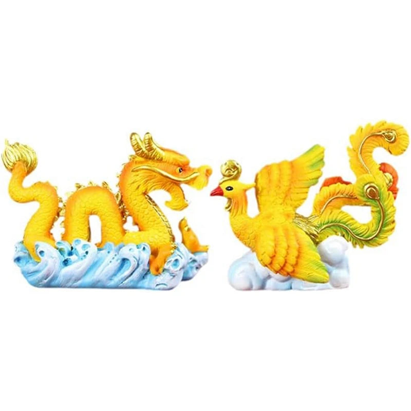 Chinese Feng Shui Dragon Phoenix Figurine, Year Of The Dragon Statue Zodiac Animal For New Year Mini Landscape Gift Durable