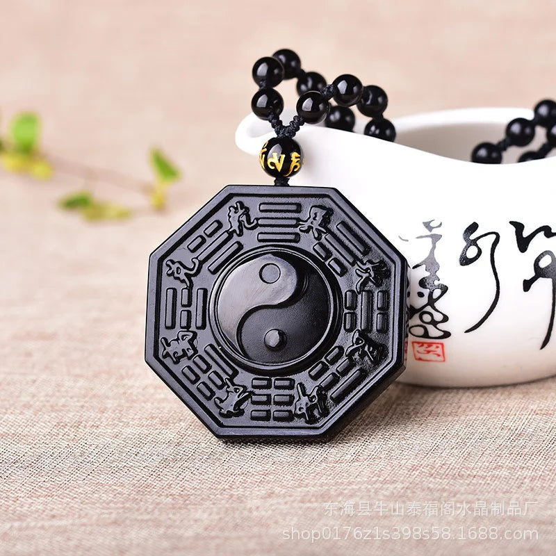 Obsidian Yin Yang Necklace – Spiritual Harmony Amulet for Protection and Good Luck