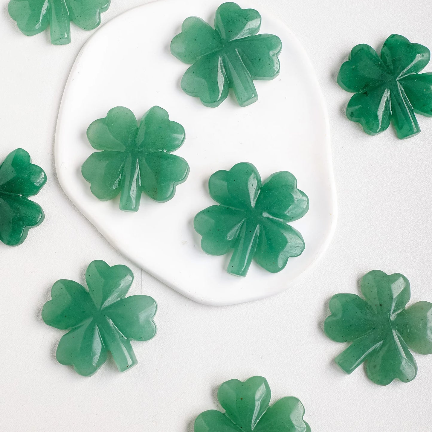 Intricately Carved Green Aventurine Four-Leaf Clover – Lucky Charm and Healing Crystal