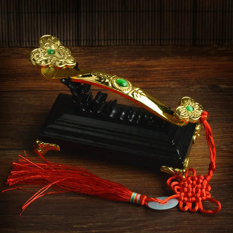 Golden Auspicious Ruyi Feng Shui Amulet Craft – Decorative Power Scepter Ornament with Base