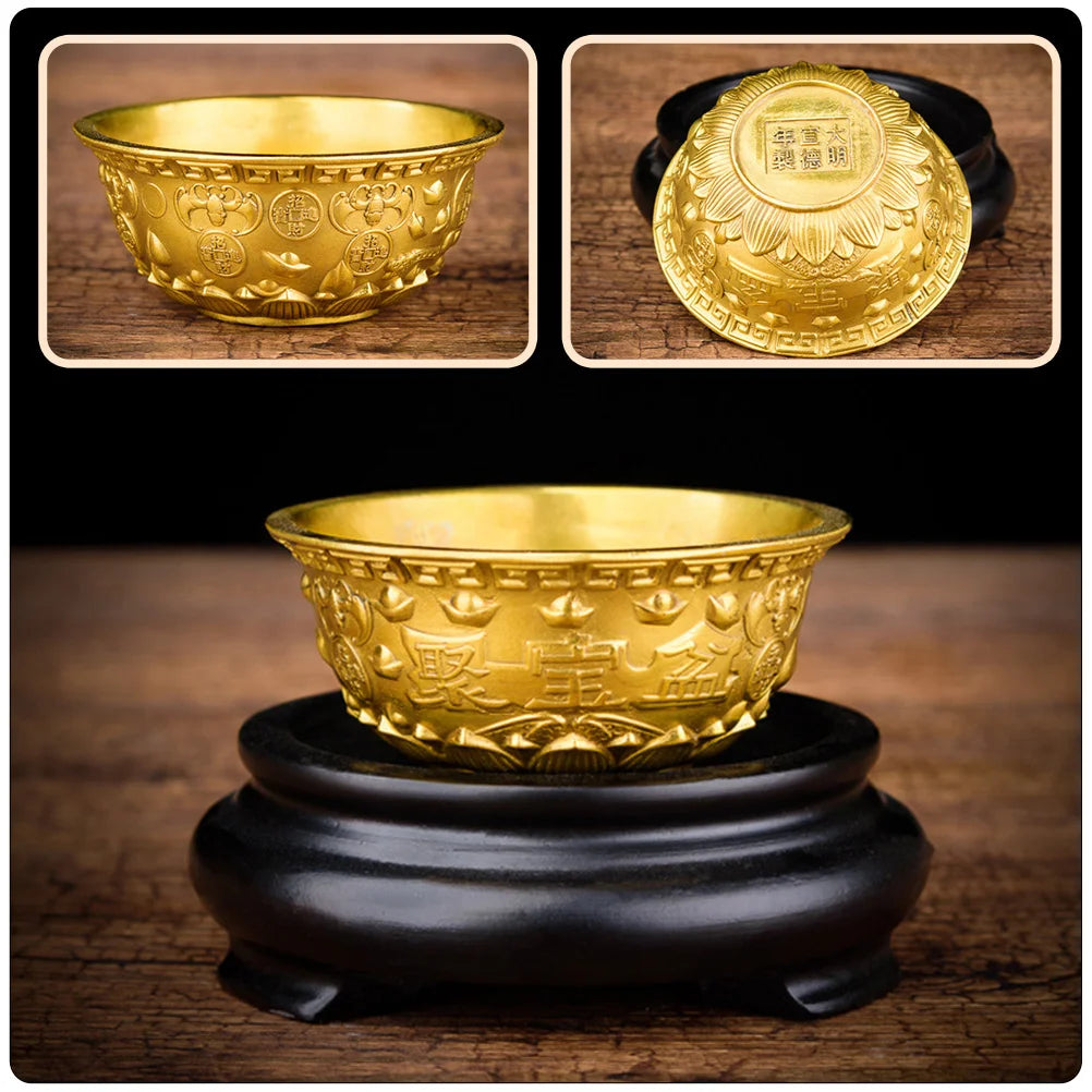 Brass Offering Bowl - Feng Shui Prosperity Basin for Meditation and Altar Decor