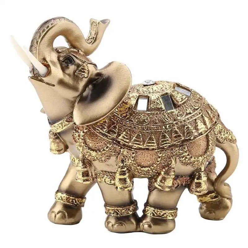 Antique Wood Grain Feng Shui Elephant Statue - Resin Wealth Figurine for Luck and Prosperity