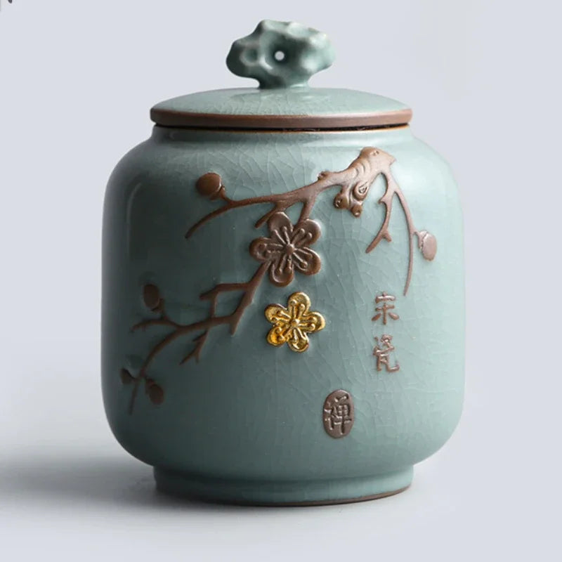 Hand-Carved Lotus Celadon Ashes Urn for Pets – Large Ceramic Cremation Urn for Dogs and Cats