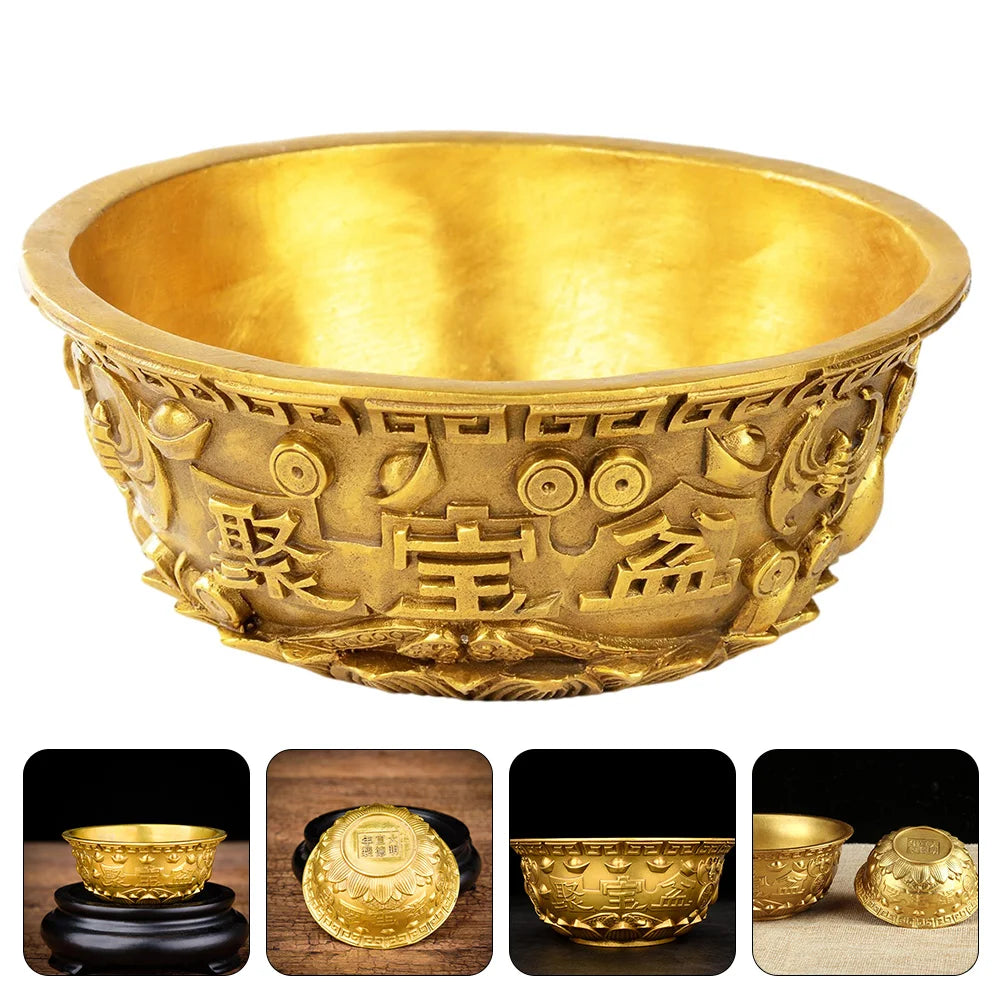 Brass Offering Bowl - Feng Shui Prosperity Basin for Meditation and Altar Decor