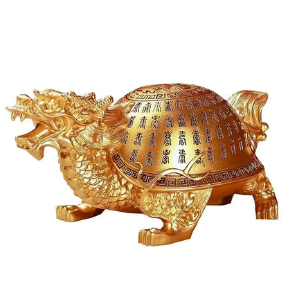 Golden Dragon Turtle Toad Figurine - Feng Shui Wealth Sculpture for Home Decor