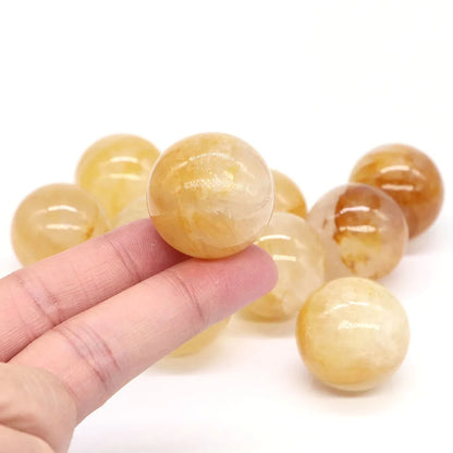 Natural Stone Crystal Ball Sphere with Yellow Inclusions – Reiki Healing Quartz for Feng Shui &amp; Home Decor