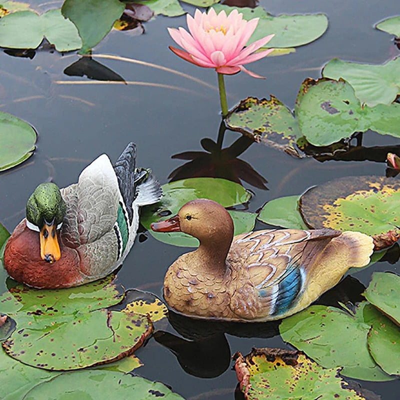 Lifelike Floating Duck Garden Decoration - Natural Resin and PU