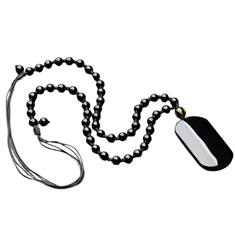 Natural Black Obsidian Chinese Safety Buckle Pendant Necklace – Feng Shui Protection Amulet for Luck and Good Fortune