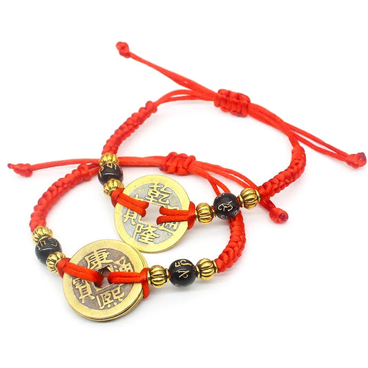 Lucky Red String Copper Coin Bracelet - Attract Wealth &amp; Prosperity