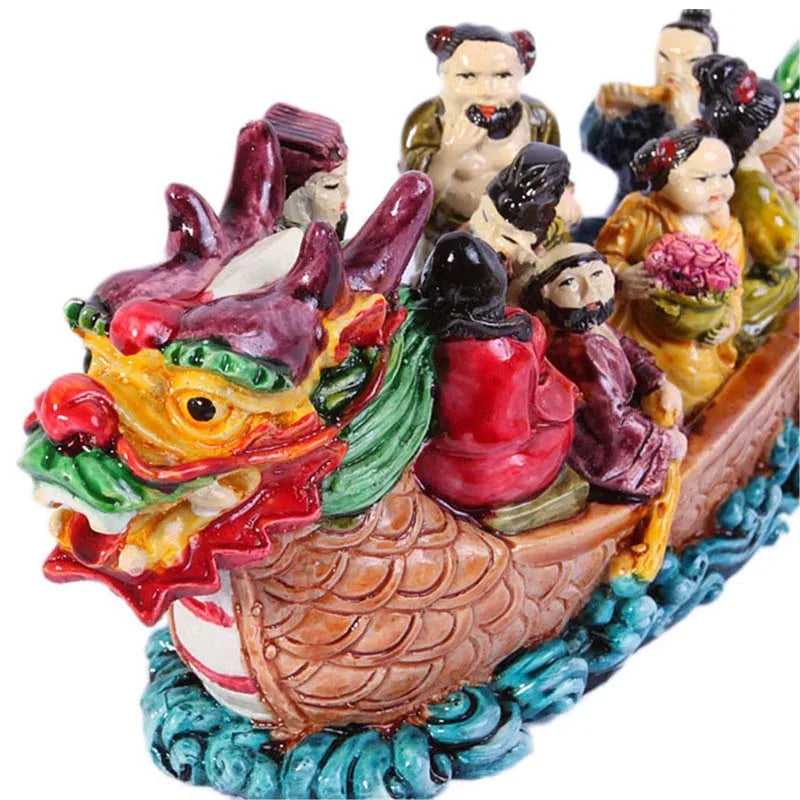 Eight Immortals Dragon Boat Figurine - Feng Shui Statue for Prosperity and Good Fortune