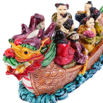 Eight Immortals Dragon Boat Figurine - Feng Shui Statue for Prosperity and Good Fortune