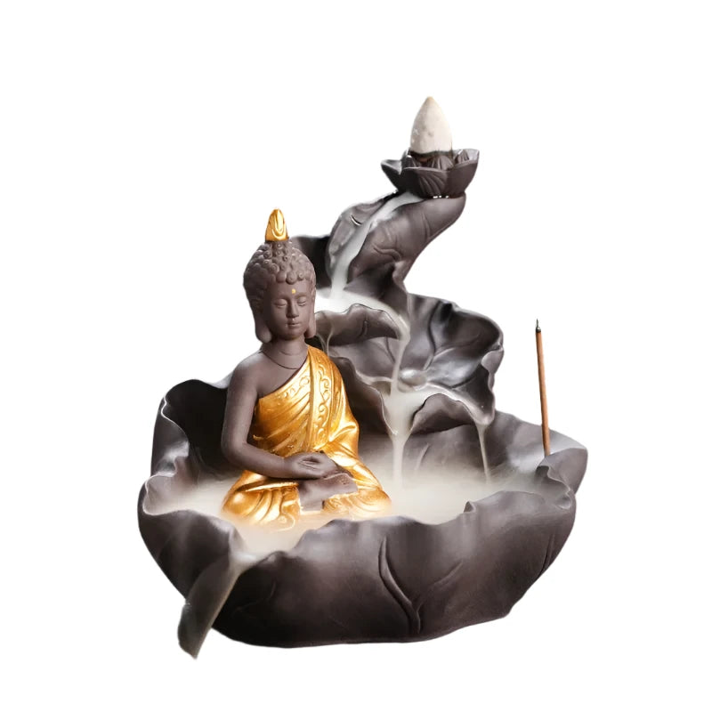 Buddha Backflow Incense Burner with Lotus