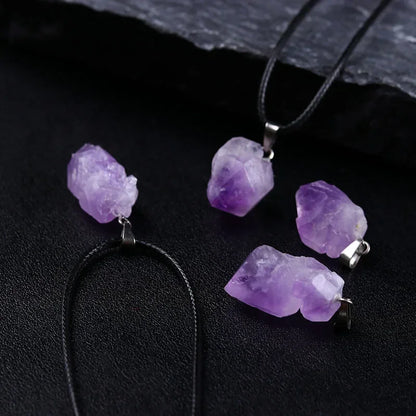 Natural Crystal Rough Stone Amethyst Pendant – Healing Gemstone Necklace for Women