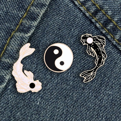 Yin Yang Fish Pins - Enamel Brooches for Prosperity and Style