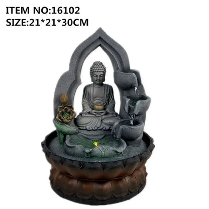 Indoor Air Humidifier Waterfall Fountain with LED Light & Feng Shui Buddha Statue