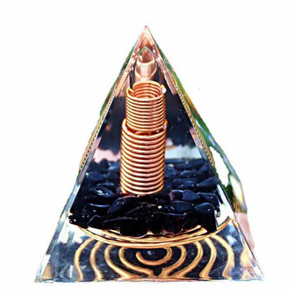 Elegant Orgone Pyramid with White Crystal Column and Chakra Multiplier