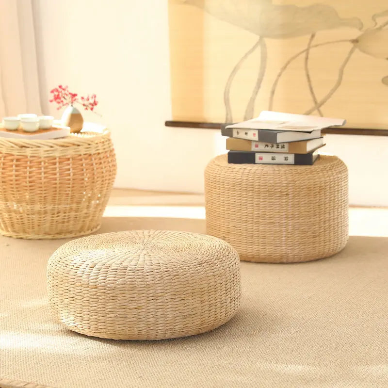 Handmade Japanese-Style Round Cotton Linen Cushion