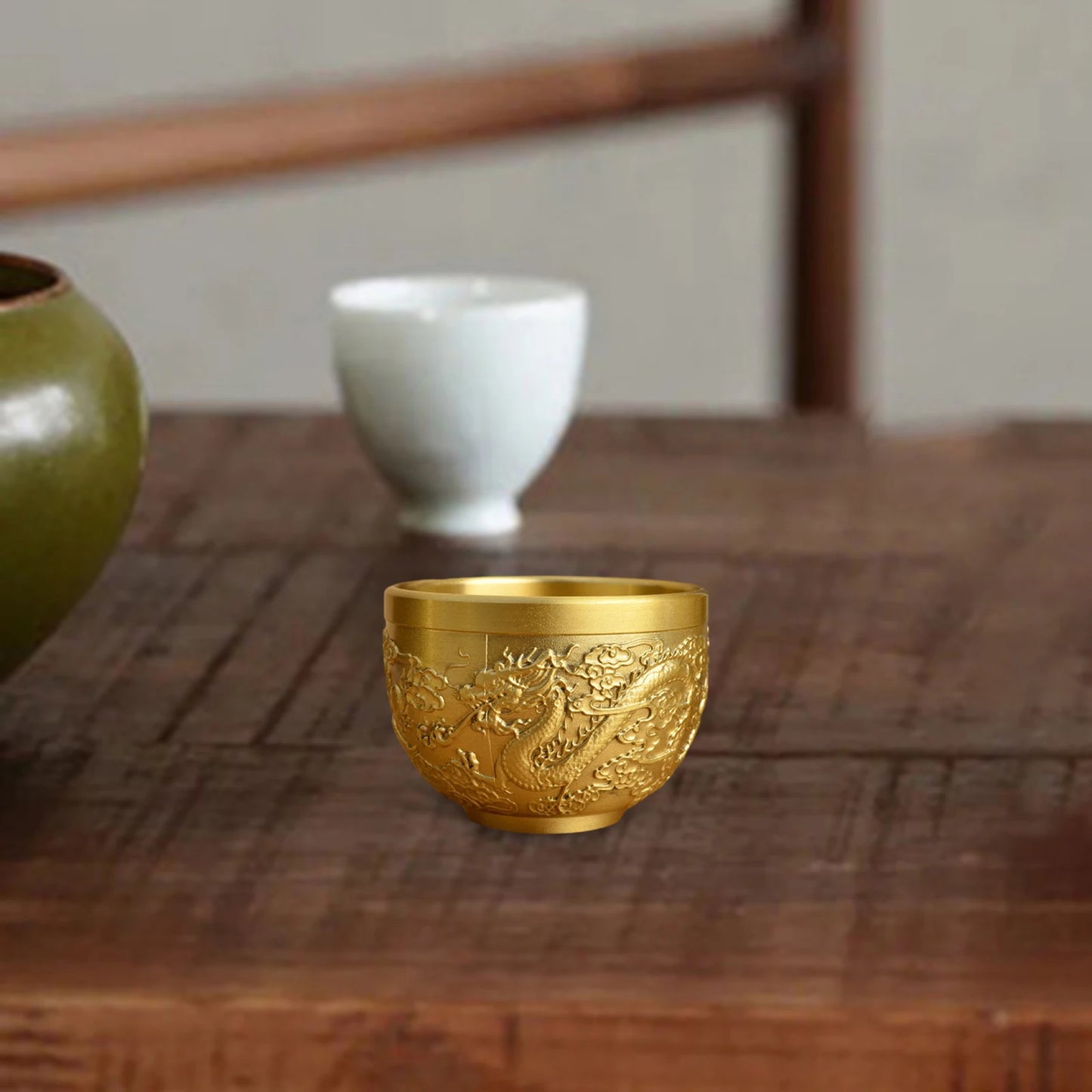 Brass Feng Shui Bowl Luck Hotelware Success Drinking Cup for Desk Study Wealth Success Good Luck Office Home Decoration