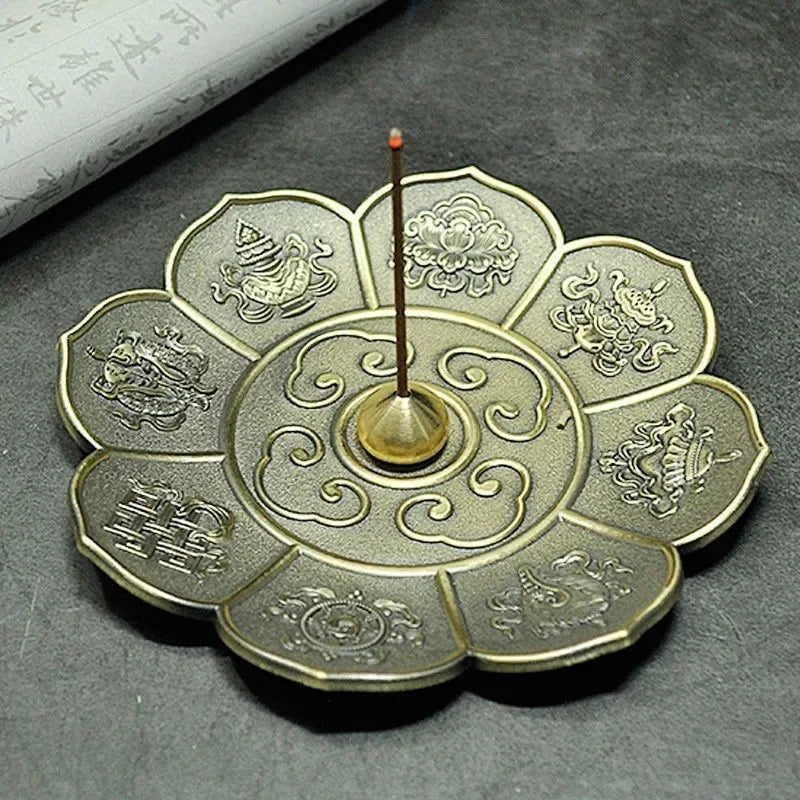 Dragon and Phoenix Bronze Incense Tray Twelve Zodiac