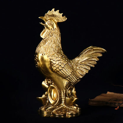 Brass Rooster Cock Figurine - Chinese Lucky Feng Shui Ornament for Home; Office