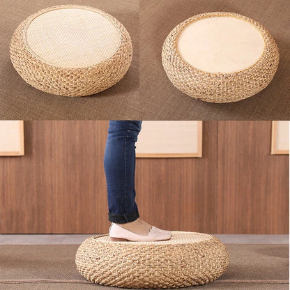 Japanese Tatami-Inspired Round Floor Cushion with USB Heating - Perfect for Meditation & Yoga