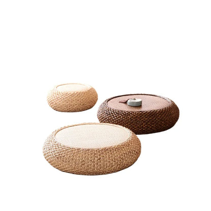 Japanese Tatami-Inspired Round Floor Cushion with USB Heating - Perfect for Meditation & Yoga