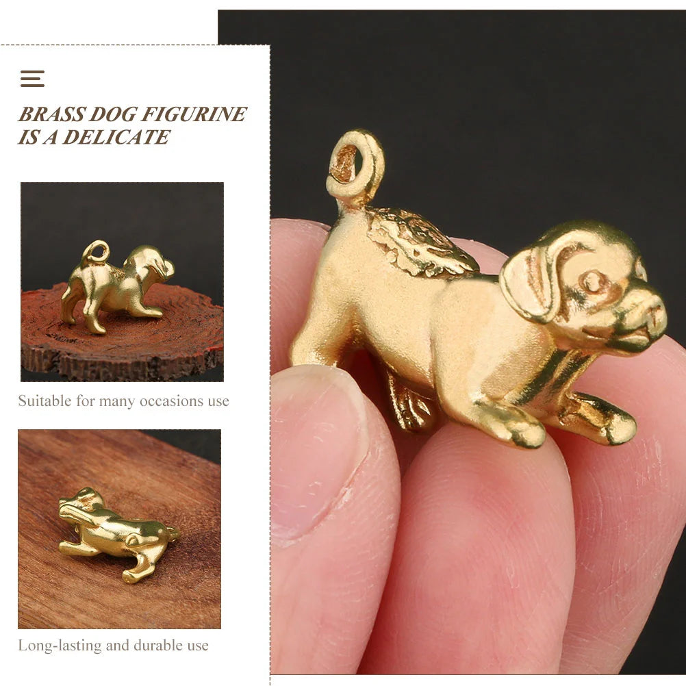 Golden Brass Mini Dog Figurine - Chinese Zodiac Charm