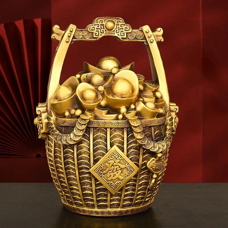 Feng Shui Pure Copper Bucket of Gold – Yuanbao Ruyi Treasure Bowl for Inviting Wealth