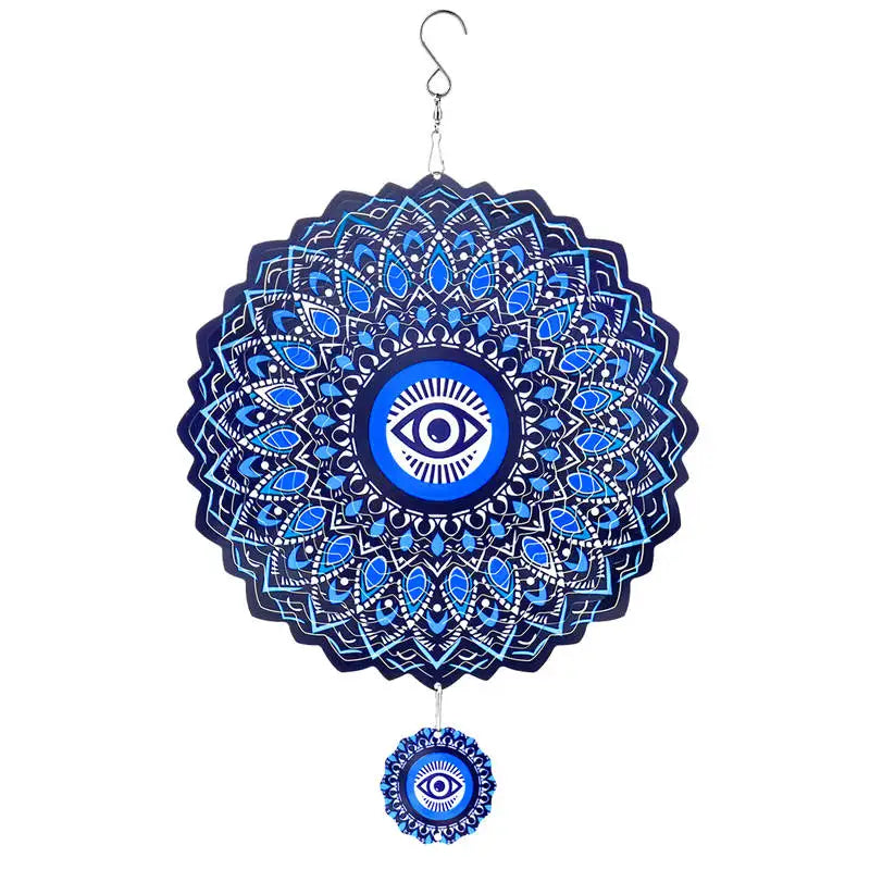 Blue Evil Eye Wind Spinner with Buddha Eyes – Kinetic Garden Decoration for Outdoor Spaces