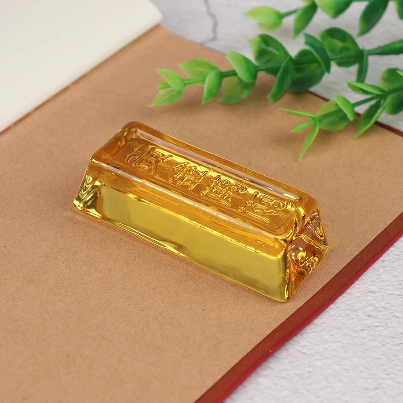 Feng Shui Yellow Crystal Gold Ingot – Lucky Wealth Ornament for Home Decoration