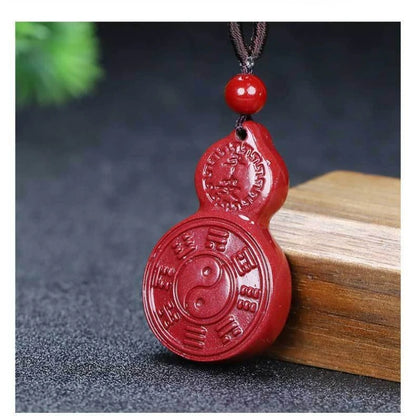 Taoist Vermilion Sand Yin Yang Five Elements Bagua Card with Purple Gold Sand Talisman Gourd Pendant – Feng Shui Amulet for Good Fortune and Protection