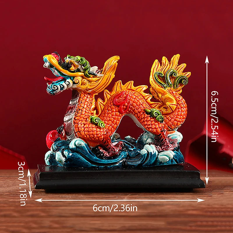 Resin Chinese Dragon Mini Sculpture - Retro Feng Shui Decoration