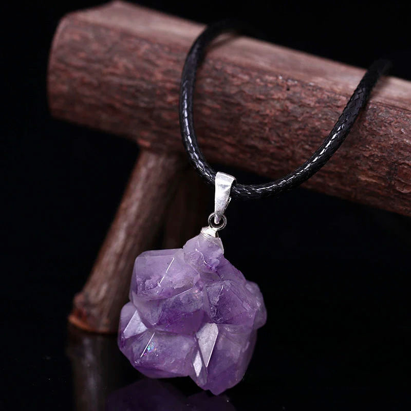 Natural Crystal Rough Stone Amethyst Pendant – Healing Gemstone Necklace for Women