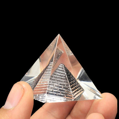 Energy Healing Hollow Crystal Glass Egyptian Pyramid Figurines – Feng Shui Decor Positive Energy