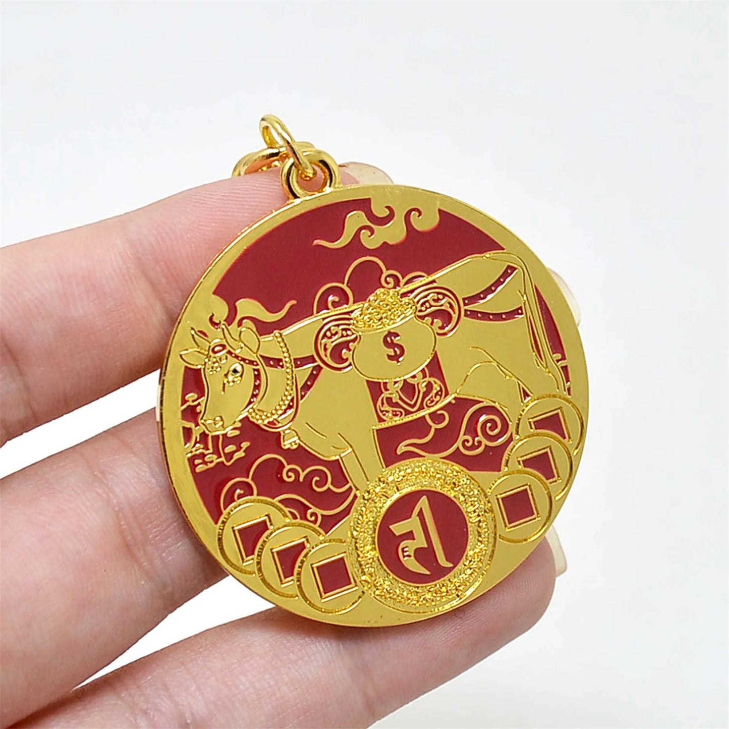 Feng Shui Sacred Bull Amulet Keychain - Talisman for Prosperity and Wealth