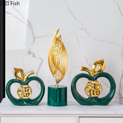 Gold Plated Apple Sculpture - Hollow Crafts Desk Decoration